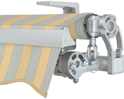 SOLUNA knikarmscherm Concept 3x2, doekdesign 6676, frame zilver E6EV1 geanodiseerd, aandrijving rechts inclusief slinger