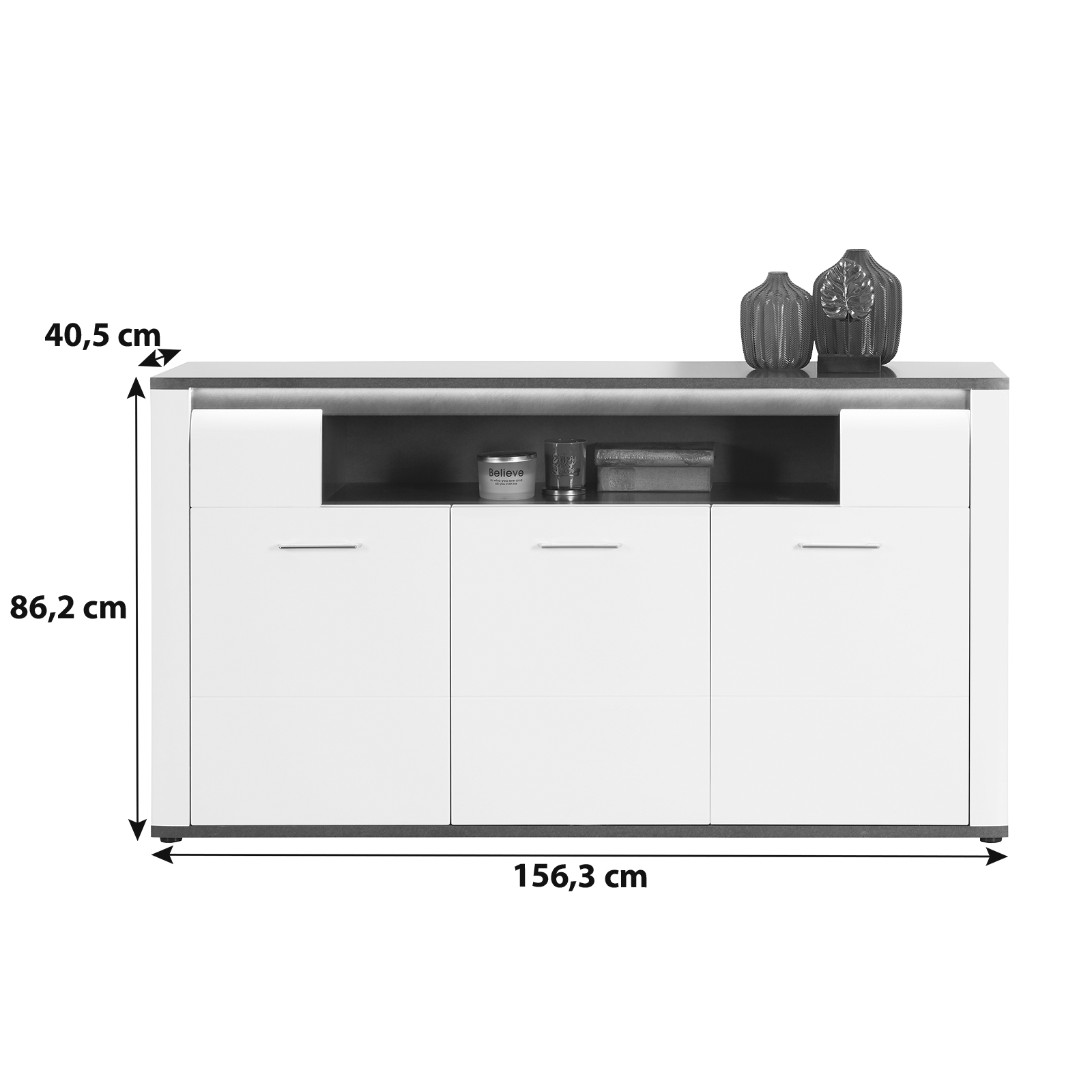 Luca Bessoni Sideboard ALASSIO - weiß-Hochglanz - Matera dunkel - 156 cm