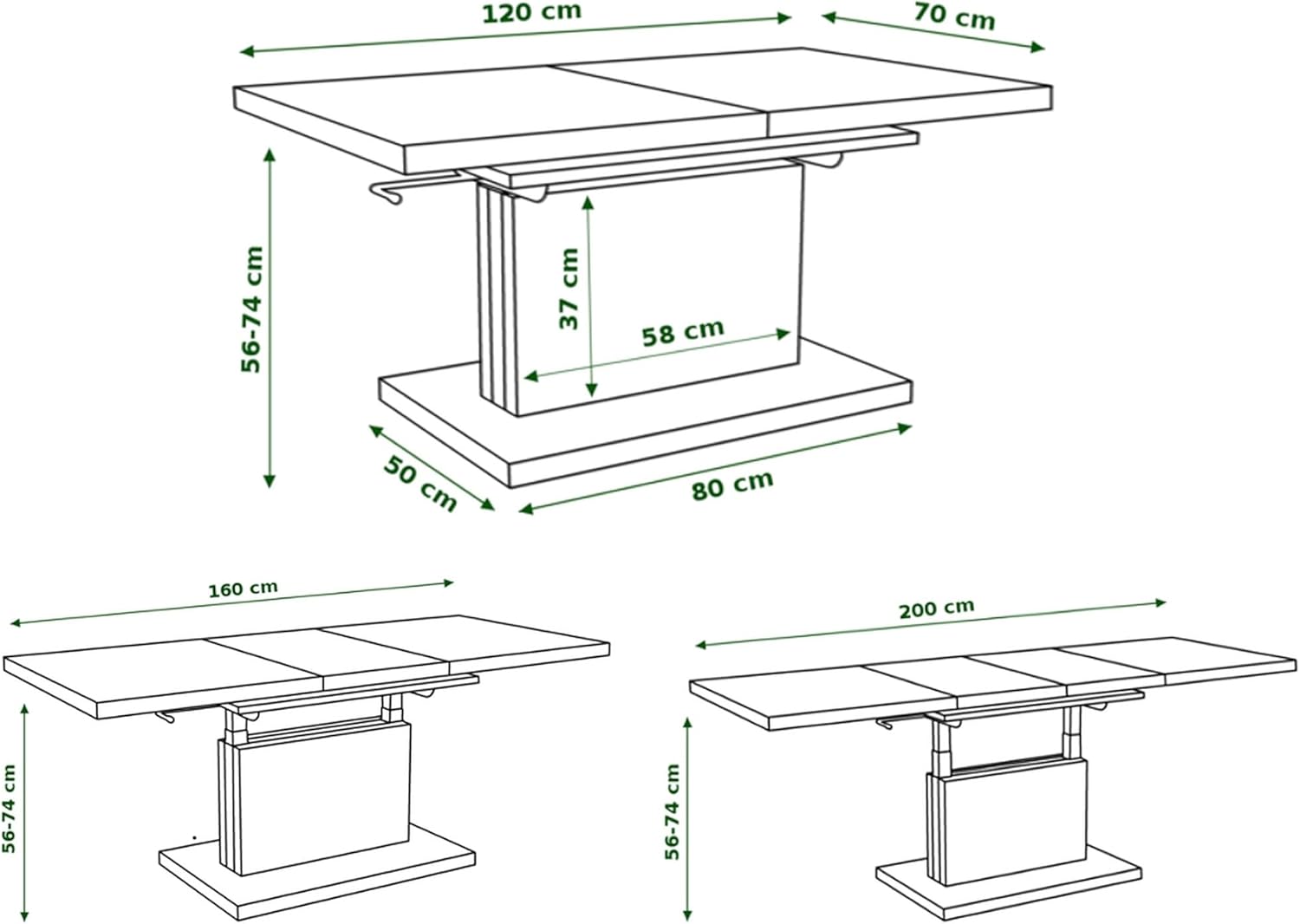 Mazzoni Aston Couchtisch ausziehbar höhenverstellbar 120/200cm in Eiche Halifax modern vielseitig Wohnzimmertisch Esstisch Beistelltisch Sofatisch platzsparend hochwertig Wohnzimmer