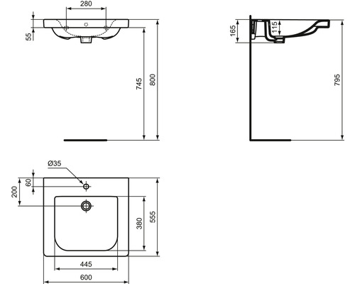 Ideal Standard Connect Freedom wastafel, rolstoeltoegankelijk, 60 cm, wit, E548201