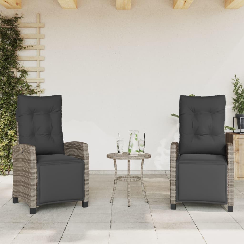 vidaXL Gartensessel 2 STK., Gartenstuhl mit Fußteil, Garten Liegestuhl mit Verstellbarer Rückenlehne Fußstütze, Sessel Relaxsessel Gartenmöbel, Grau Poly Rattan