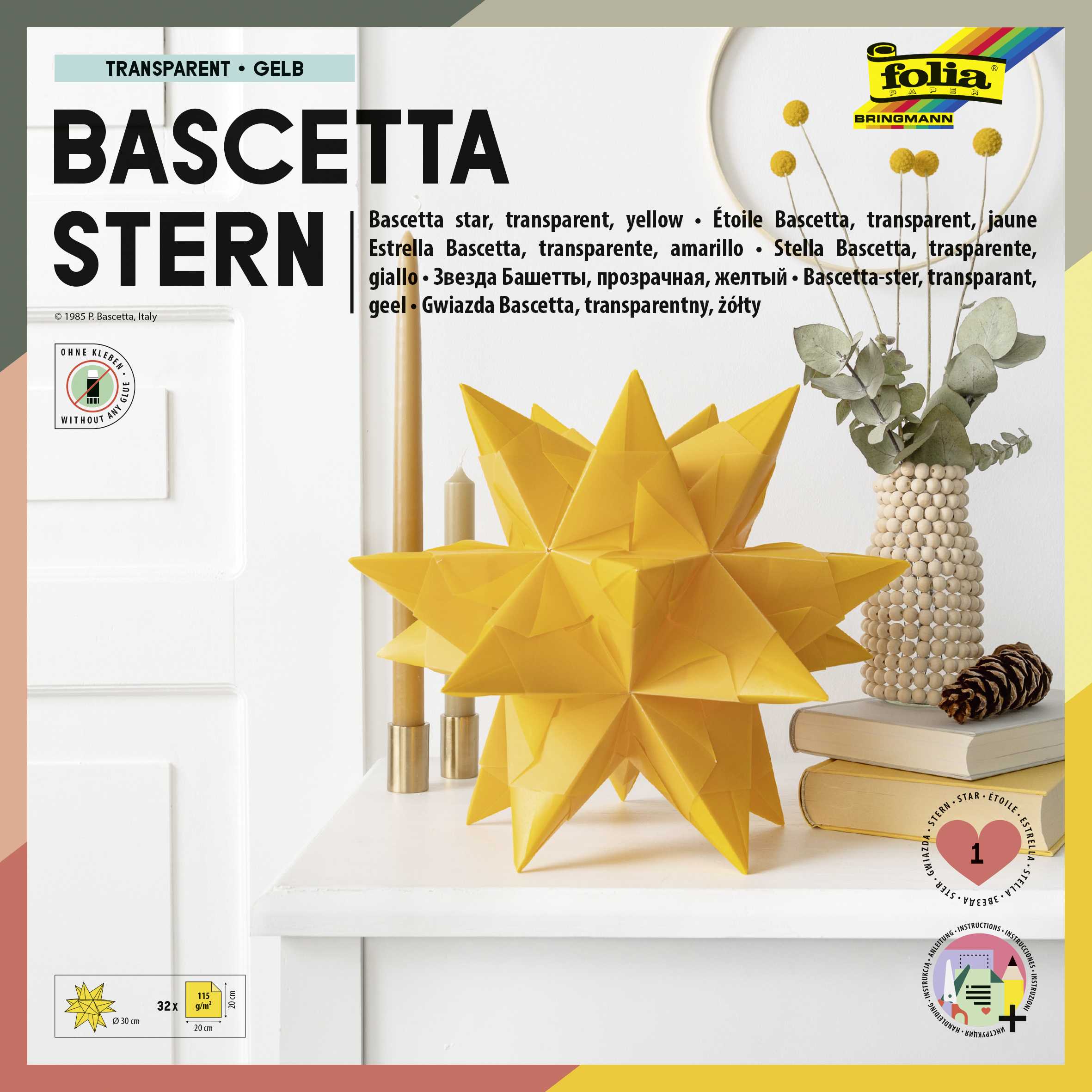 Folia Bascetta Stern-Set 20 x 20 cm 115 g/m² gelb/transparent 32 Blatt