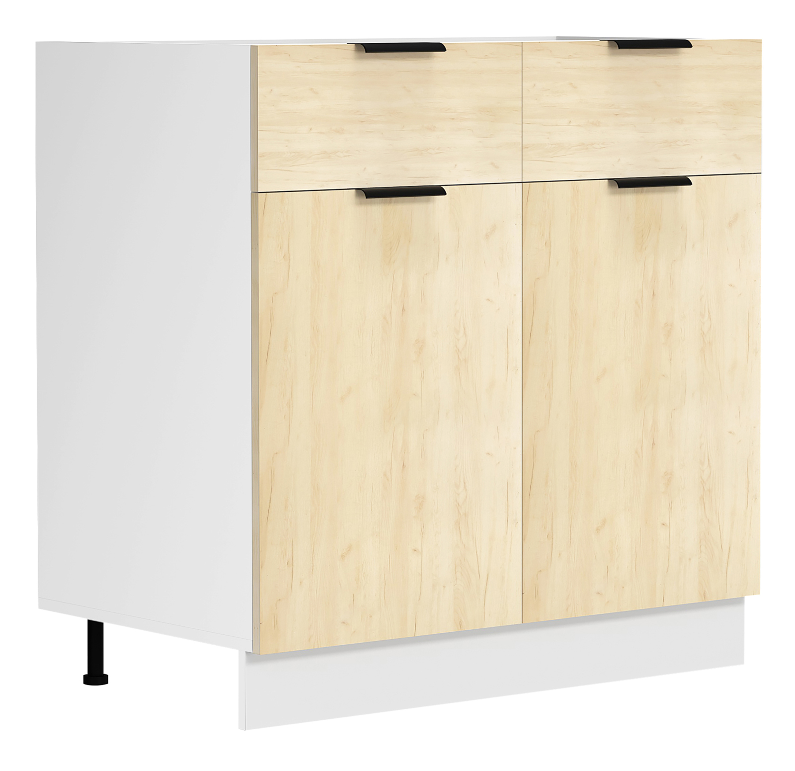 Unterschrank FASOLA - weiß - Honig Eiche - 2 Schubkästen - 80 cm