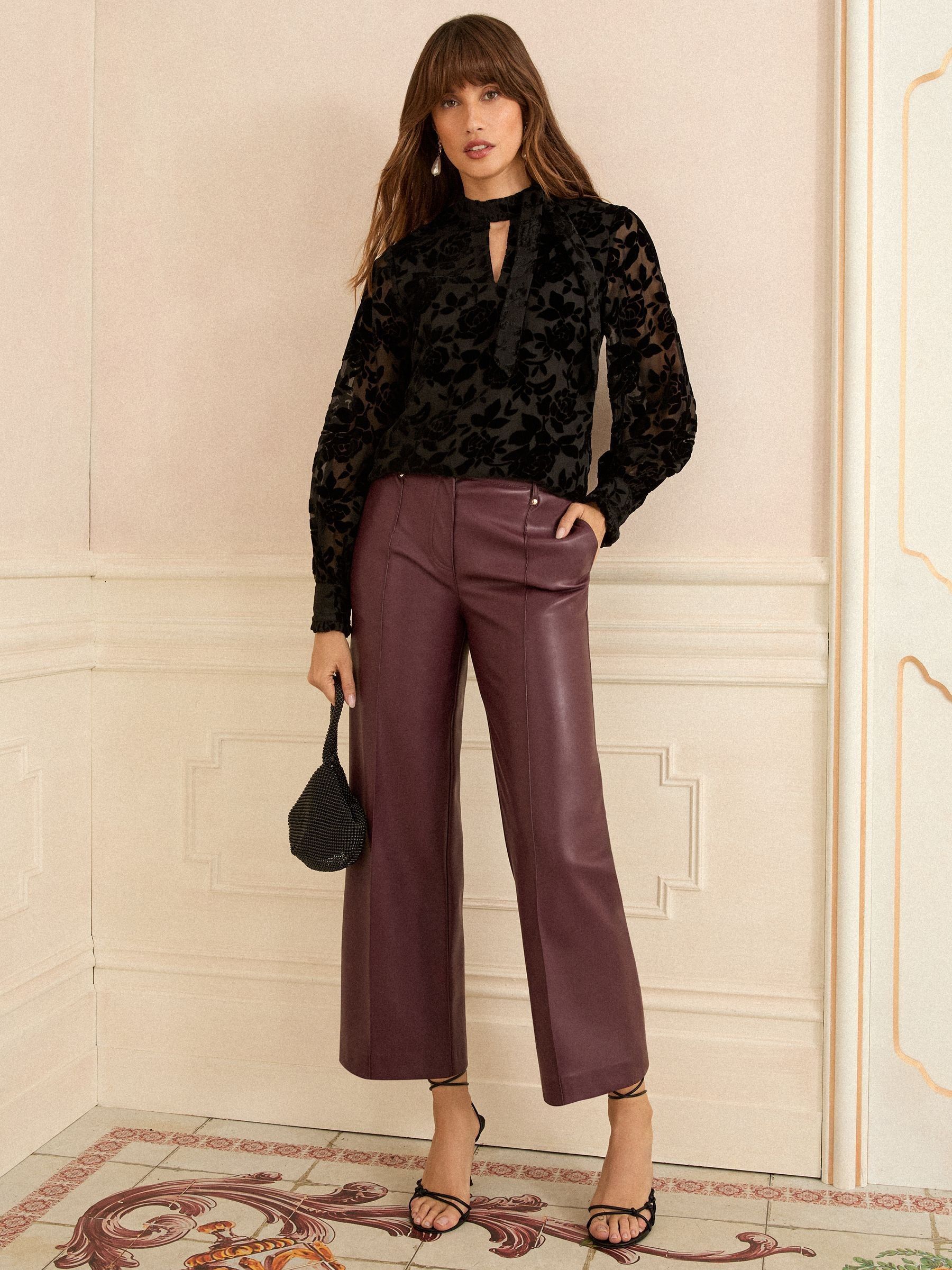 Black Velvet Burnout - Love & Roses Long Sleeve Pussybow Blouse