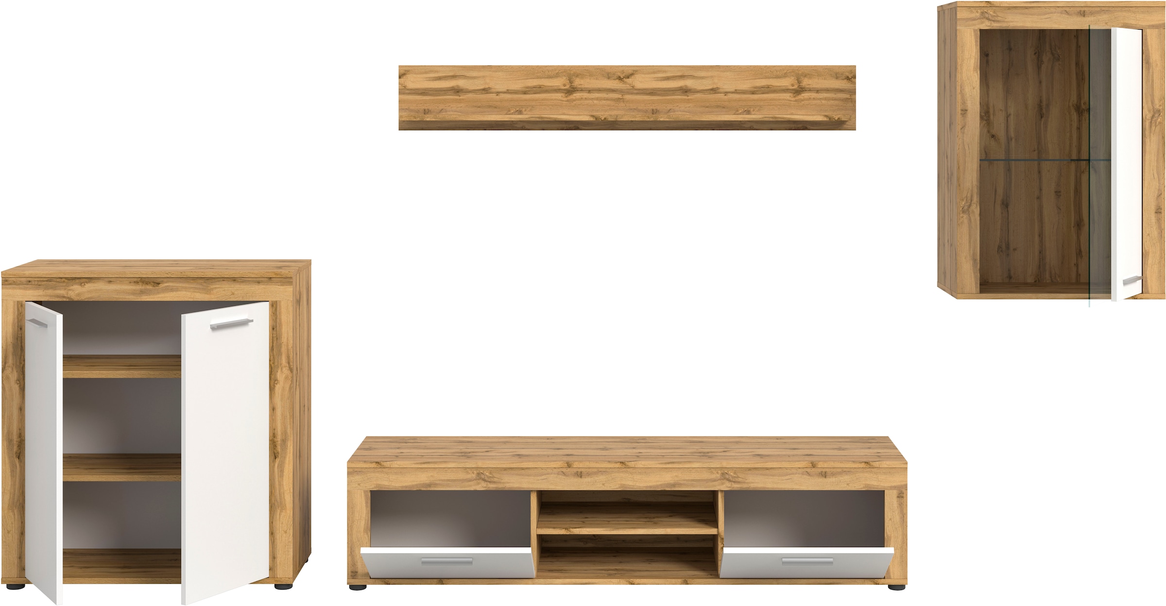 INOSIGN Wohnwand »Aosta,  4-tlg., best. aus: Highboard, Lowboard, Wandboard & Vitrine« 4 Stk. tlg.