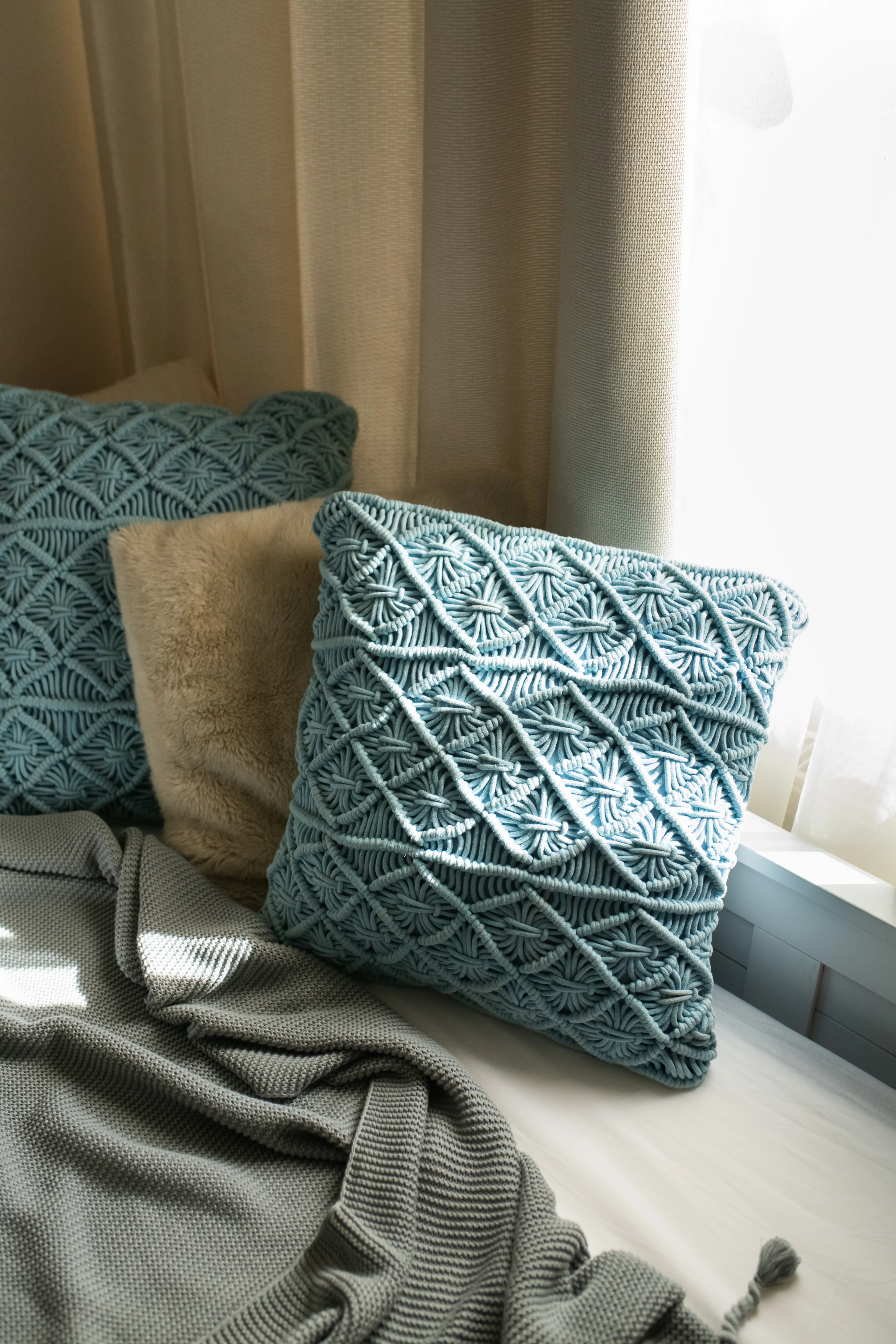 Set van 2 sierkussens GOREME Bouclé 45 x 45 cm Blauw geometrisch patroon
