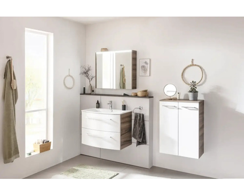 Wastafelmeubel FACKELMANN Verona BxHxD 79,4 x 57,5 x 45,5 cm Frontkleur wit hoogglans Corpus notenhout 73101