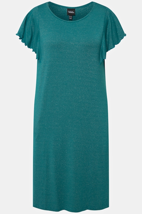 Midikleid, Glitzer-Ringel, Rundhals, Flügel-Halbarm