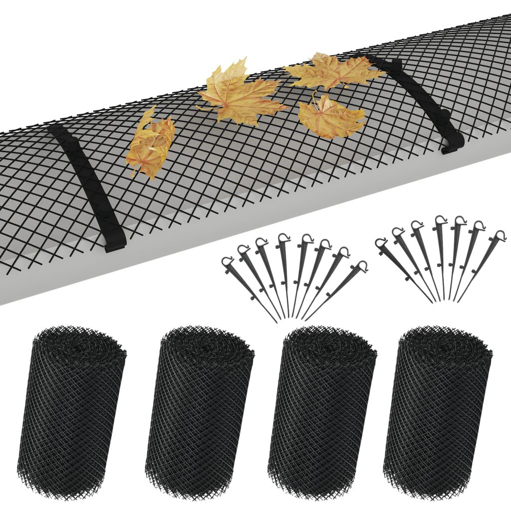 vidaXL 4 stuks dakgootbeschermingsgaas met bevestigingen, HDPE, 1,08 m²