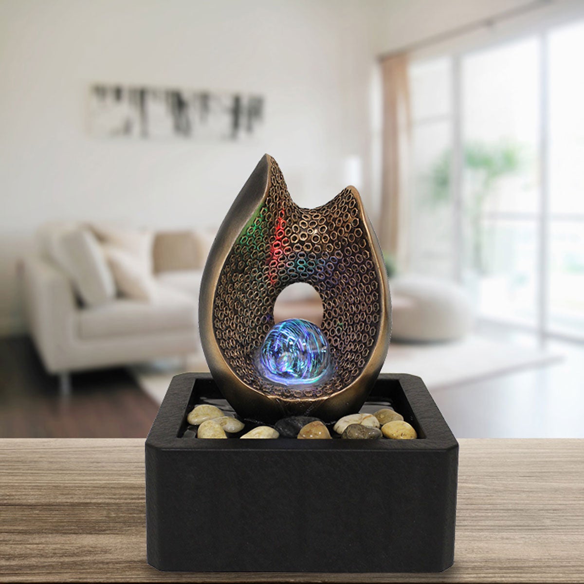 FoAnelli koperen tafelfontein met RGB LED-verlichting, 26 cm, 11114