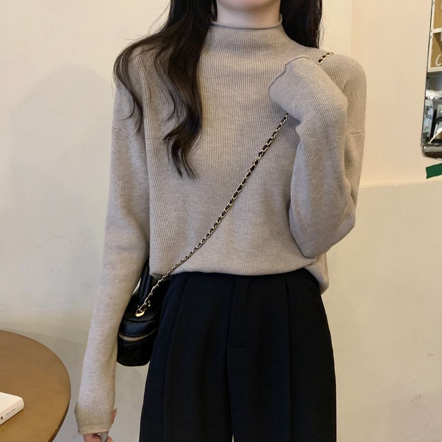 Monroll - Effen gebreide top met lange mouwen en mockneck