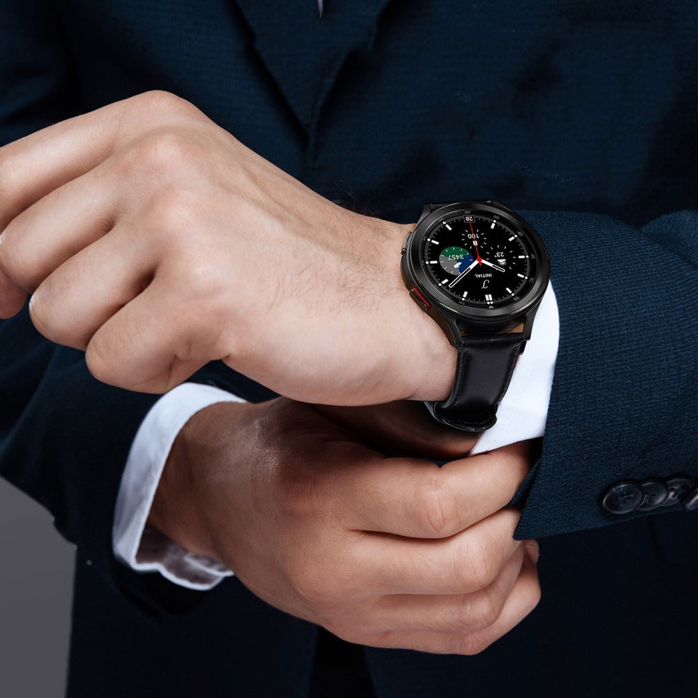 Samsung Galaxy Watch 4 (44mm) Echtleder Armband 20mm (Gelenkumfang: 170-220mm) - Schwarz