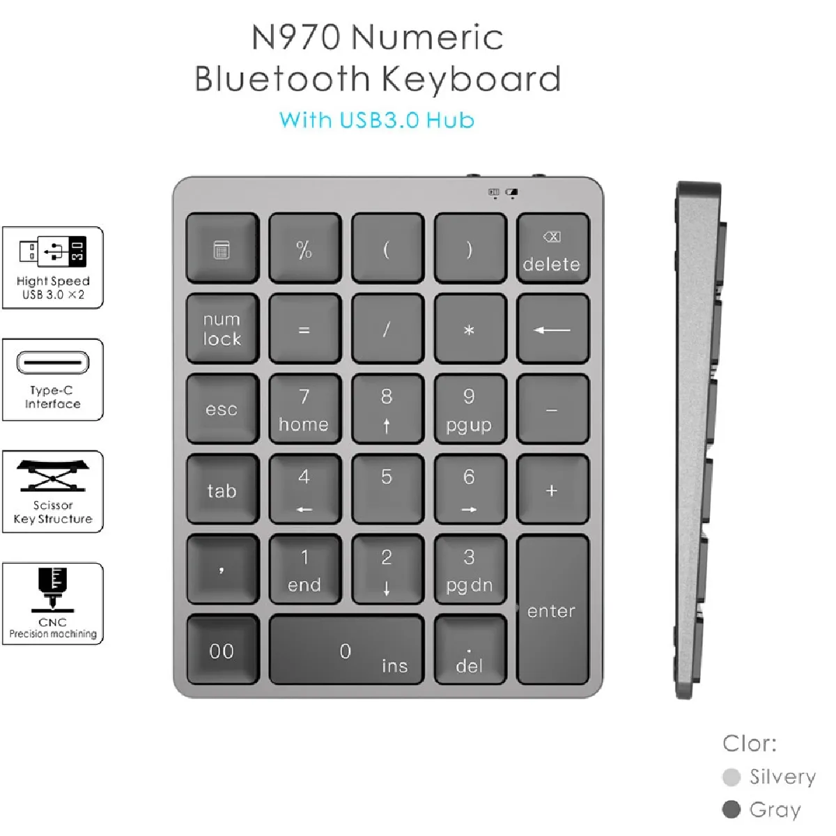 Universal Clavier numérique Bluetooth - Gris
