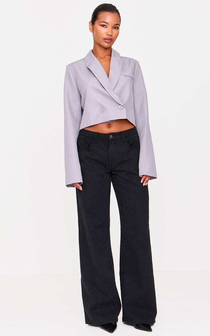 Gris Blazer Court Tissé Avec Épaulettes