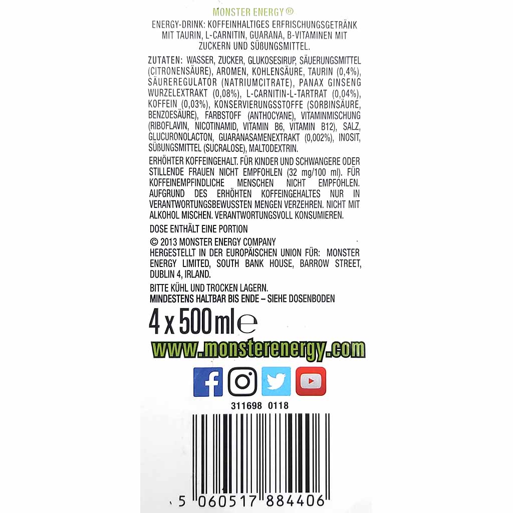 Monster Energy Original 4x0,5l = 2L MHD:30.6.26