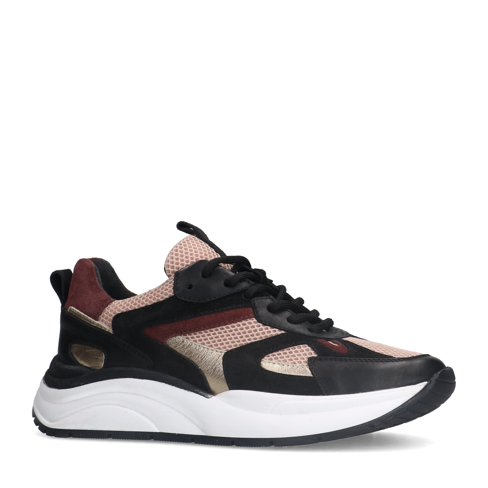 Zwarte leren sneakers met roze details