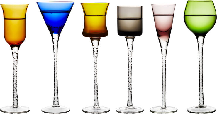 Lyngby Glas Snapseglas London 18 cm 6 stk. Assorterede Ass. farver