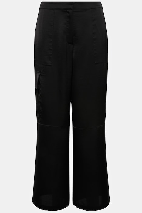Satin-Cargohose Mary, weites, gerades Bein, Elastikbund