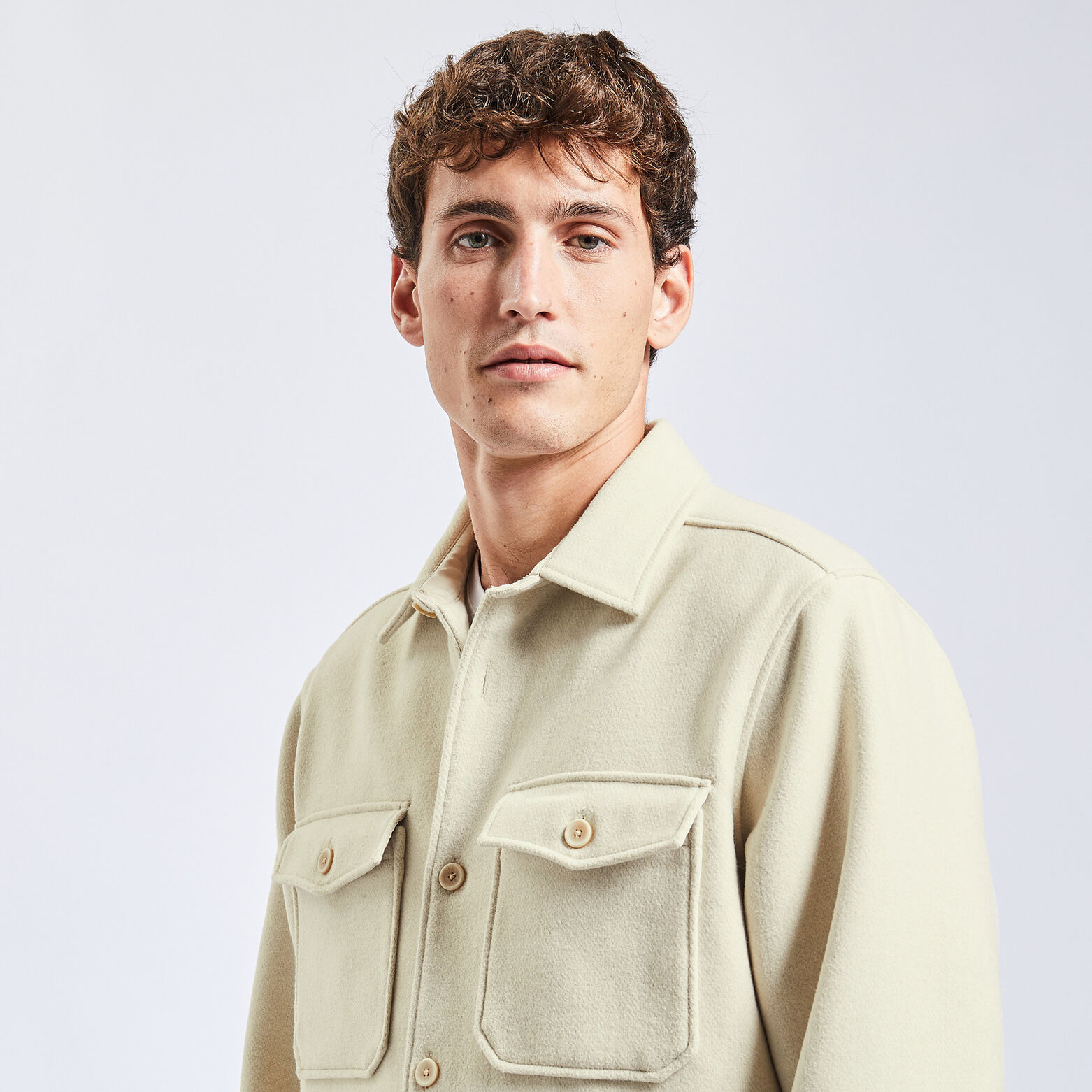 Surchemise regular unie laine polyester recyclé Beige