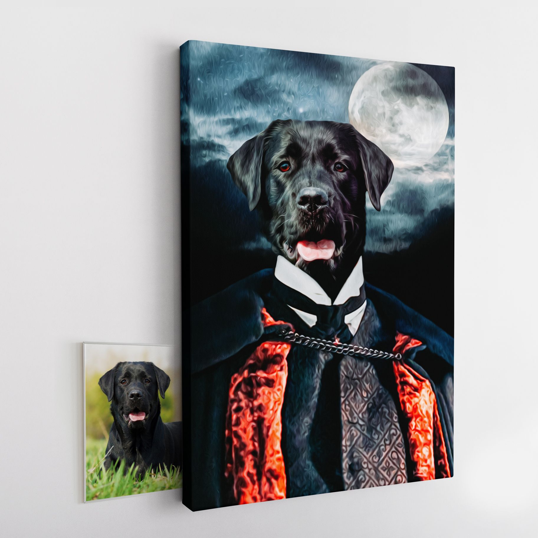 Retrato personalizado do seu animal de estimação em tela com a frase 