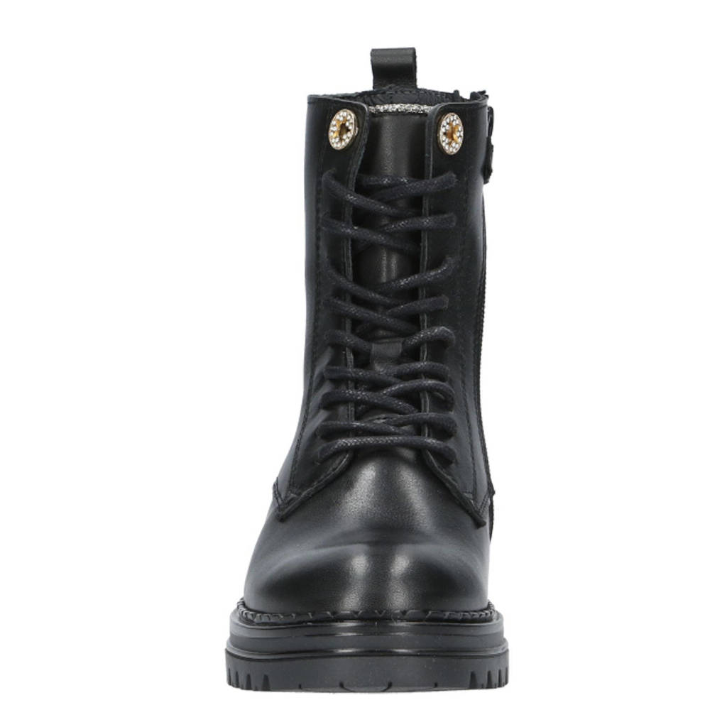 Hip leren veterboots zwart