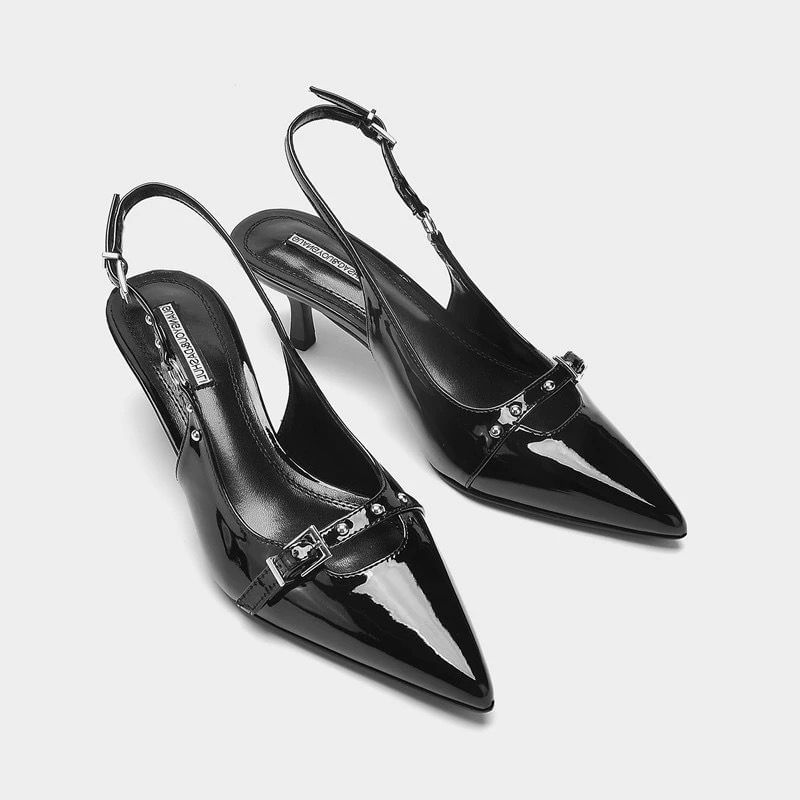 Terute - Kitten Heel Pointed Slingback Mules
