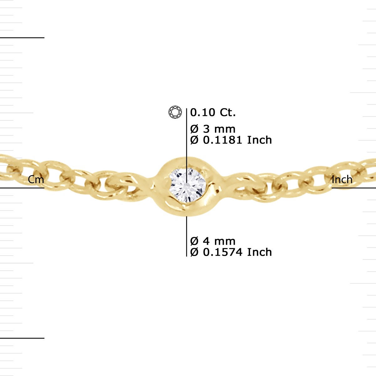 Collier Chaîne Forçat alternée Diamants 0,10 Cts Or Jaune 18 Carats
