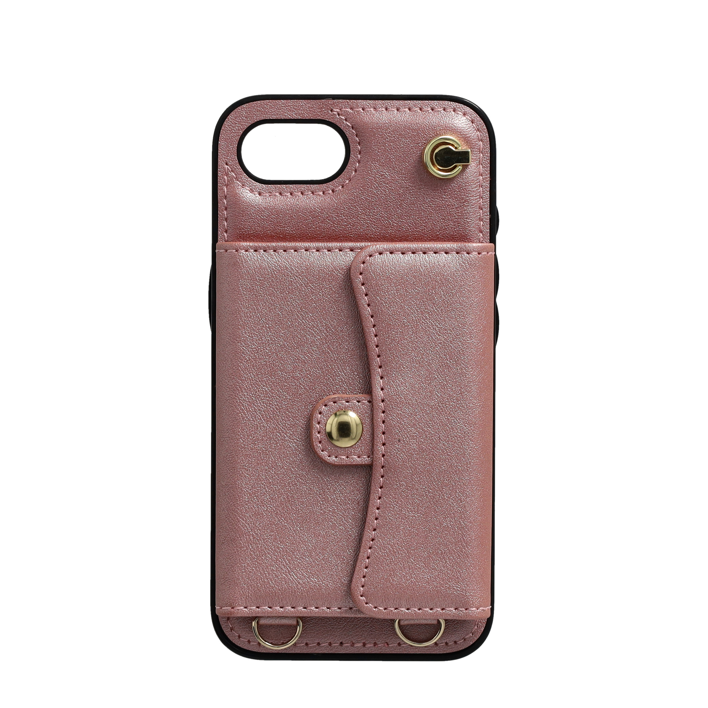 iPhone 16e Necklace Leder Schutz Hülle mit Kartenfach   Handykette (140cm) - Roségold