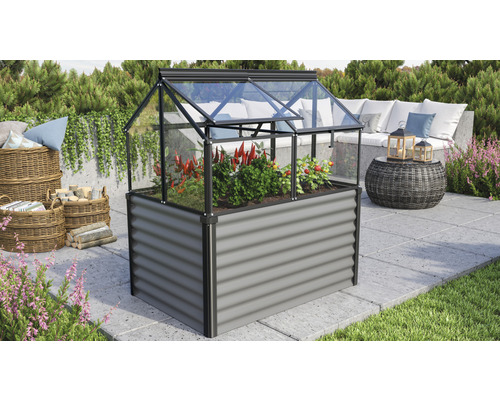 Verhoogd bed, kweekbak Gaia, enkel veiligheidsglas, 121,7 x 83,1 x 135,1 cm, zwart/graniet