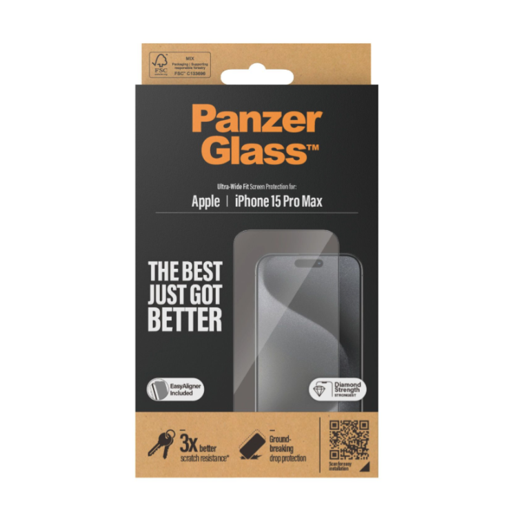 iPhone 15 Pro Max Antibakterielles Ultra Wide Fit Panzer Glas Displayschutz Case Friendly (2812)