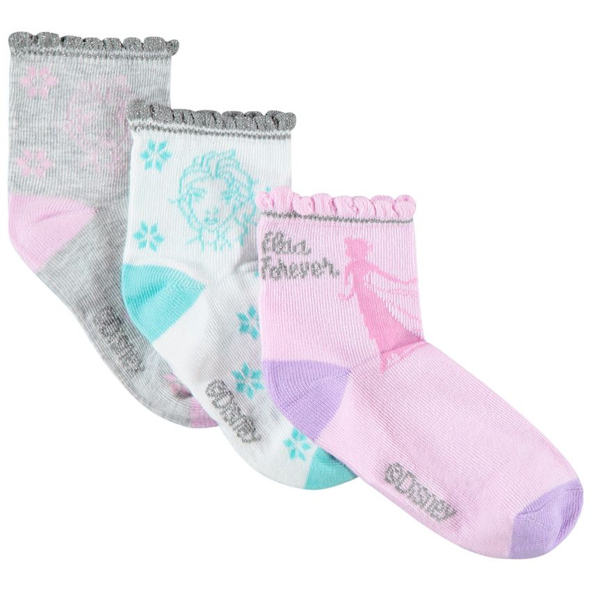 Lot de 3 paires de chaussettes motif Elsa Reine des Neiges Disney - Gris chiné