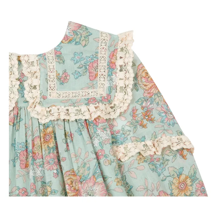 Louise Misha Robe Coton Bio Fleurie Arinola | Vert d'eau