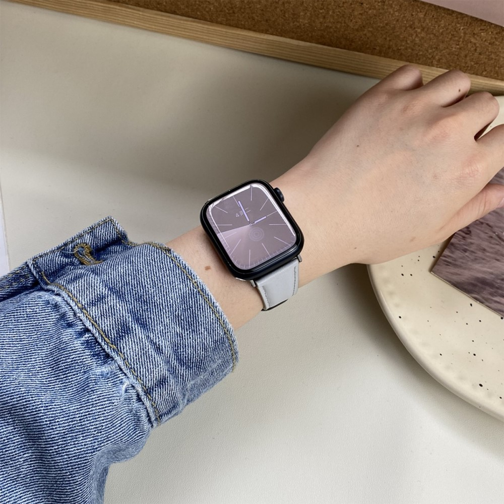 Apple Watch (49/46/45/44 mm) Echtleder Armband mit Magnet-Verschluss (Gelenkumfang: 170-220mm) - Grau / Braun