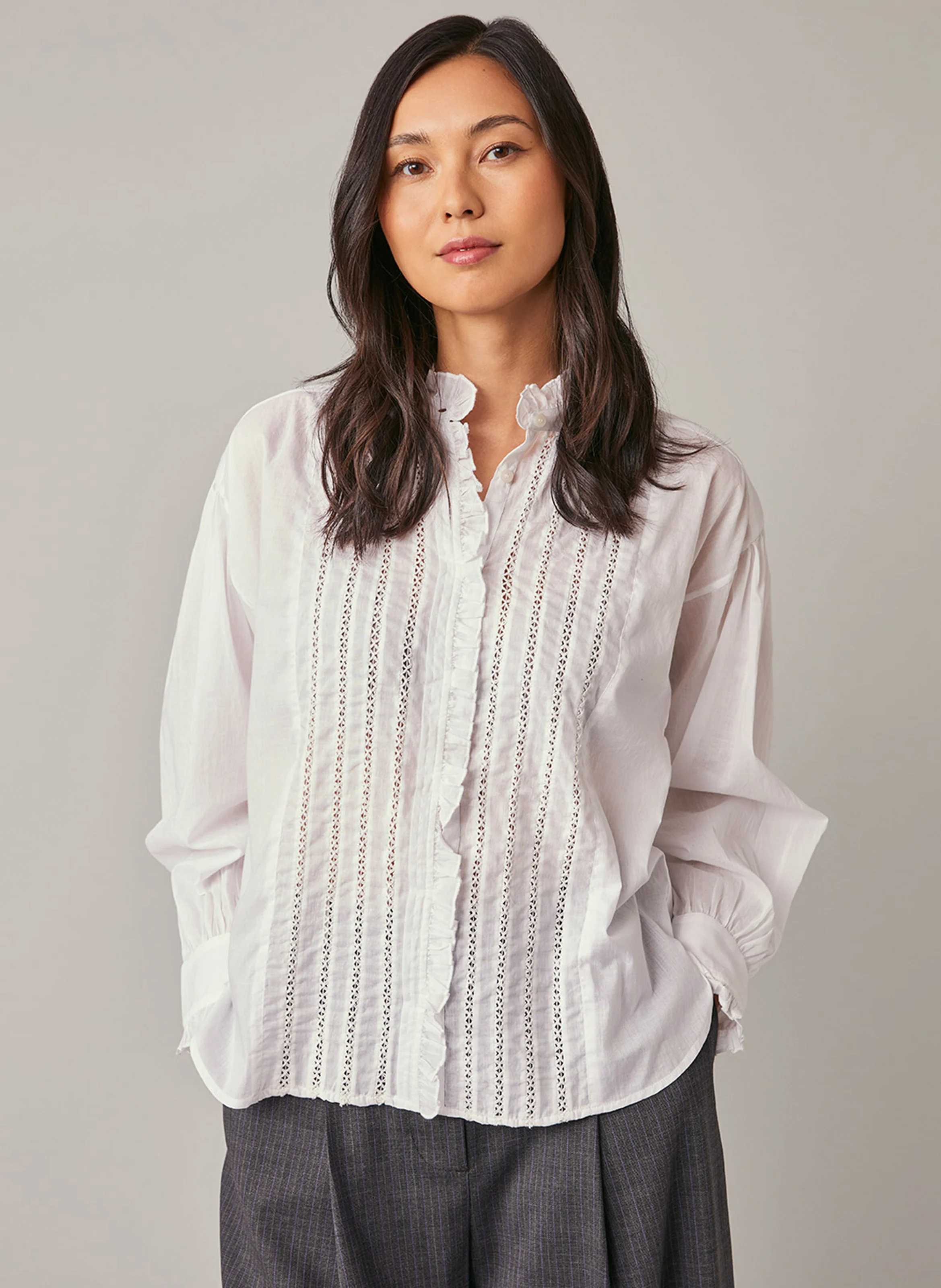 FAY - Chemise oversize col victorien en coton | Blanc