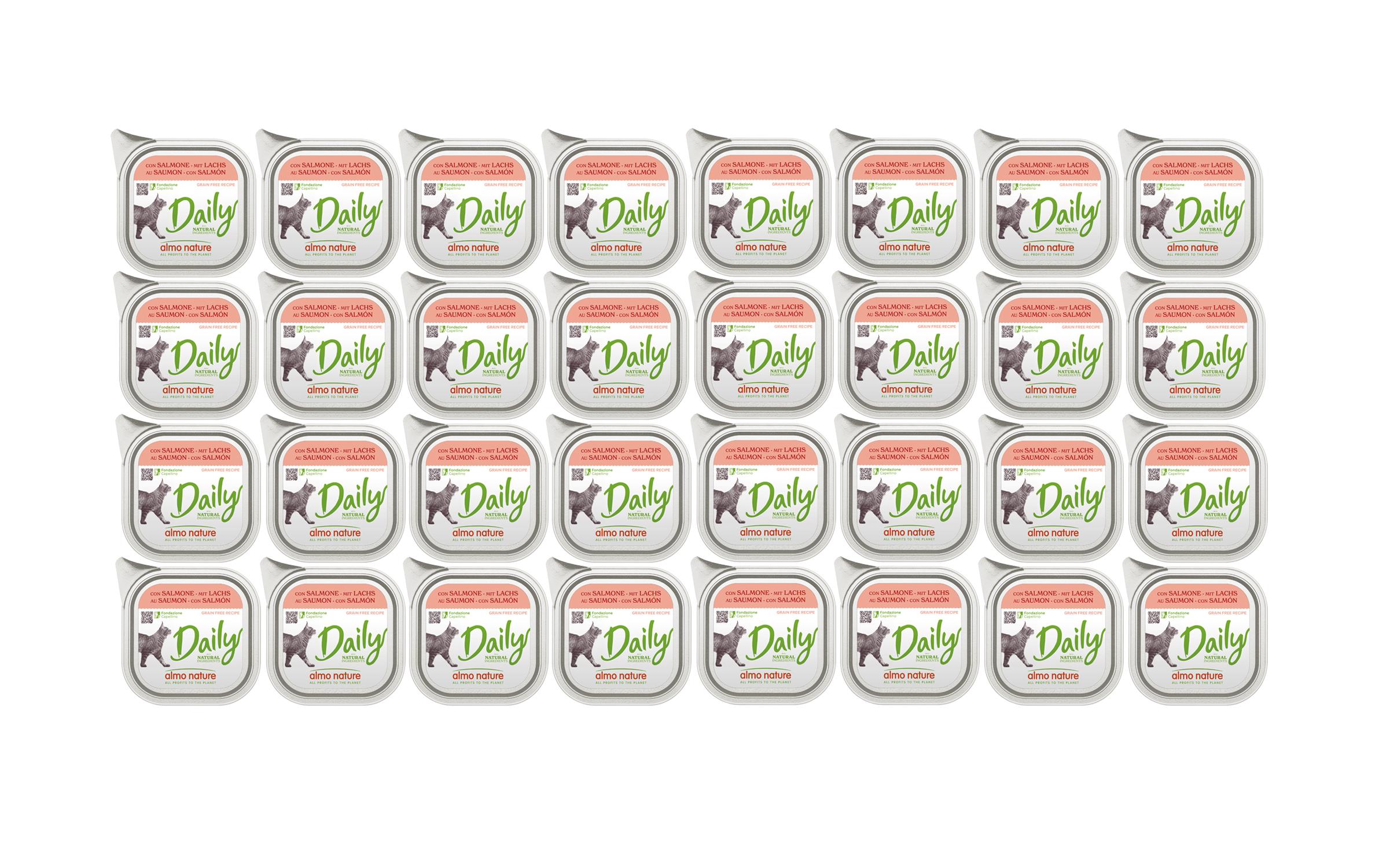 Nassfutter Daily mit Lachs 32 x 100gAlleinfuttermittel für ausgewachsene Katzen