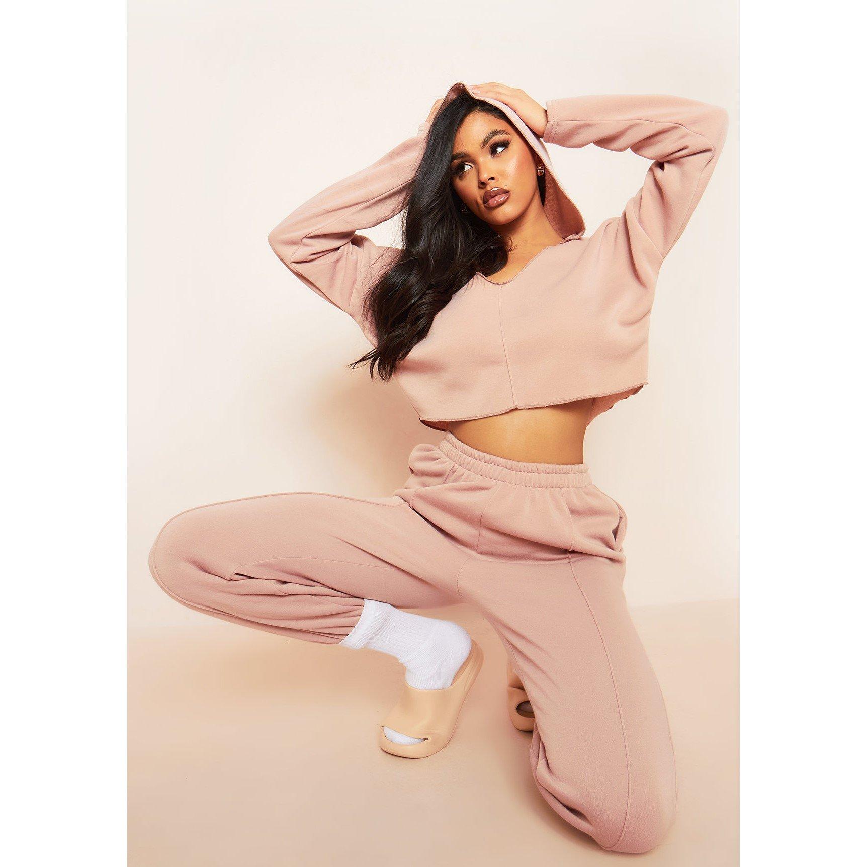 Missy Empire V Neck Seam Detail Cropped Hoodie