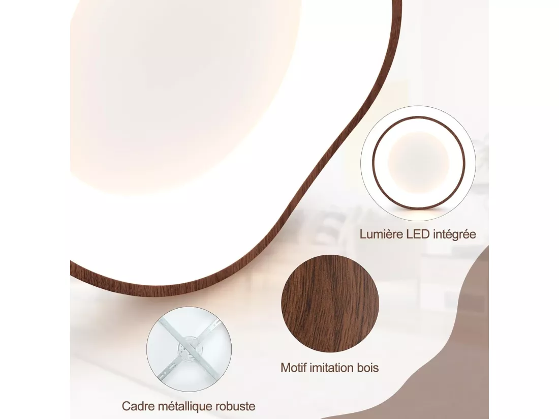 Plafonnier led 24w, éclairage de plafond 3000k à lumière chaude, ø41,5cm, marron