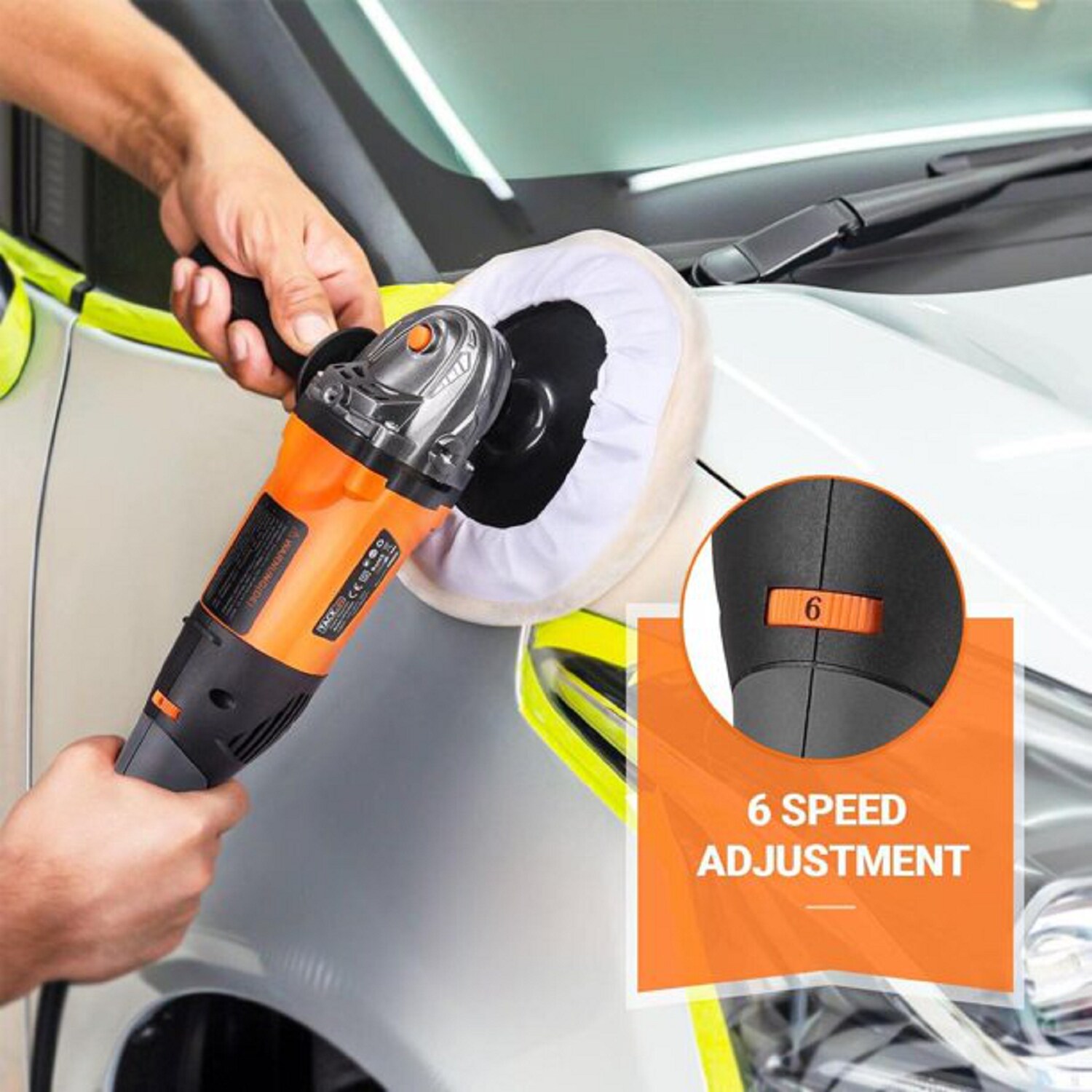 TACKLIFE PPGJ05A 7-Zoll-10A-Puffer-Autopoliermaschine mit 6 variablen Geschwindigkeiten von 1500 bis 3500 U/min, abnehmbarem Griff und Wollscheibe, ideal zum Schleifen, Polieren, Wachsen, Entfernen von Farbe/Rost von Autos