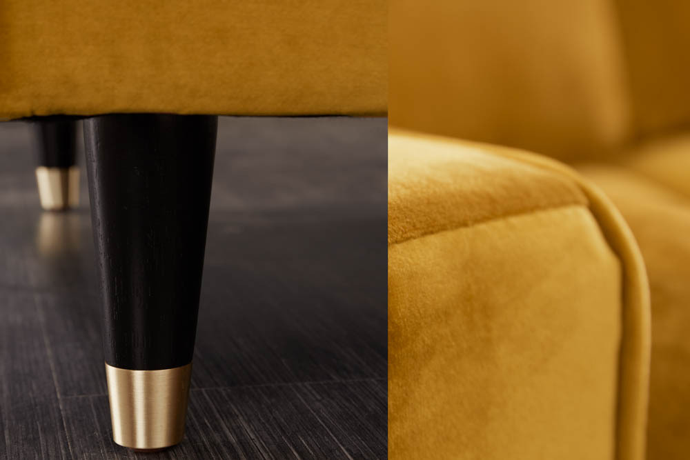 Elegantes Ecksofa COZY VELVET 260cm senfgelb Samt Federkern 3-Sitzer