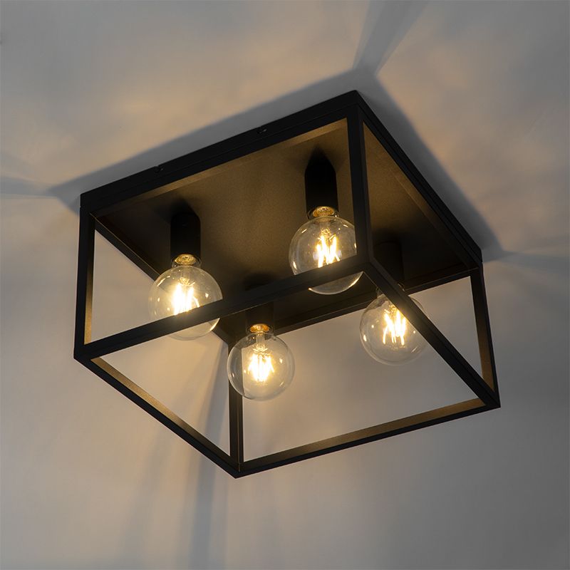 Industriële plafondlamp zwart 40 cm 4-lichts - Cage