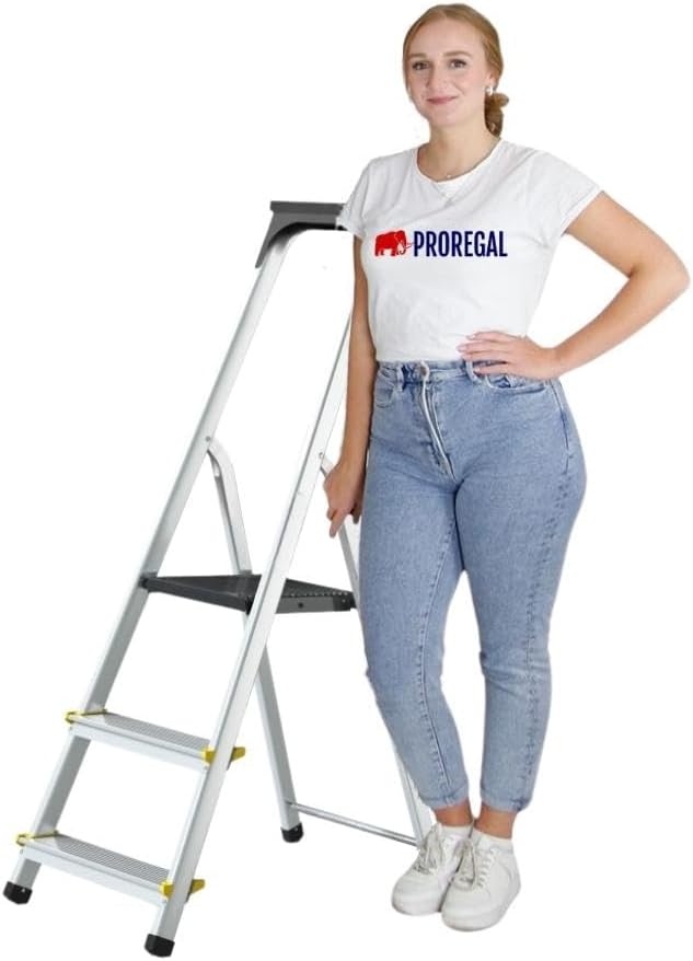 PROREGAL Trapladder met gereedschapsplank Economy Basic Enkelzijdige toegang 3 treden Werkhoogte 2,54 m Draagvermogen 150 kg