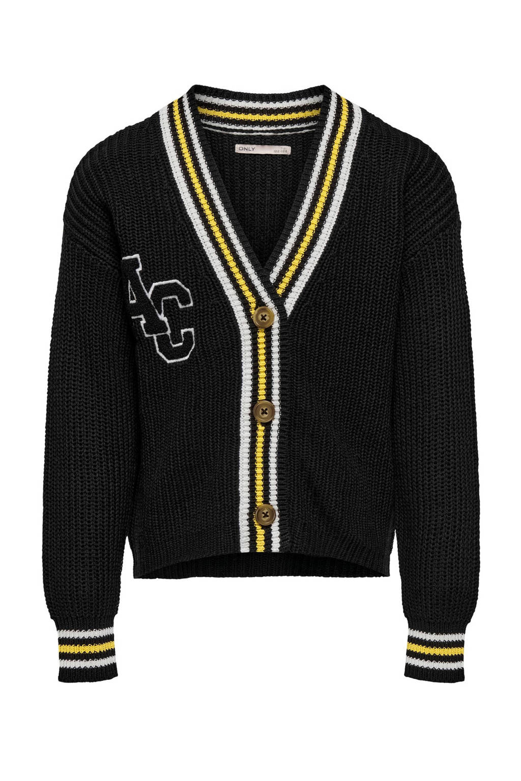 ONLY gebreid college vest KOGFIA zwart/geel/wit