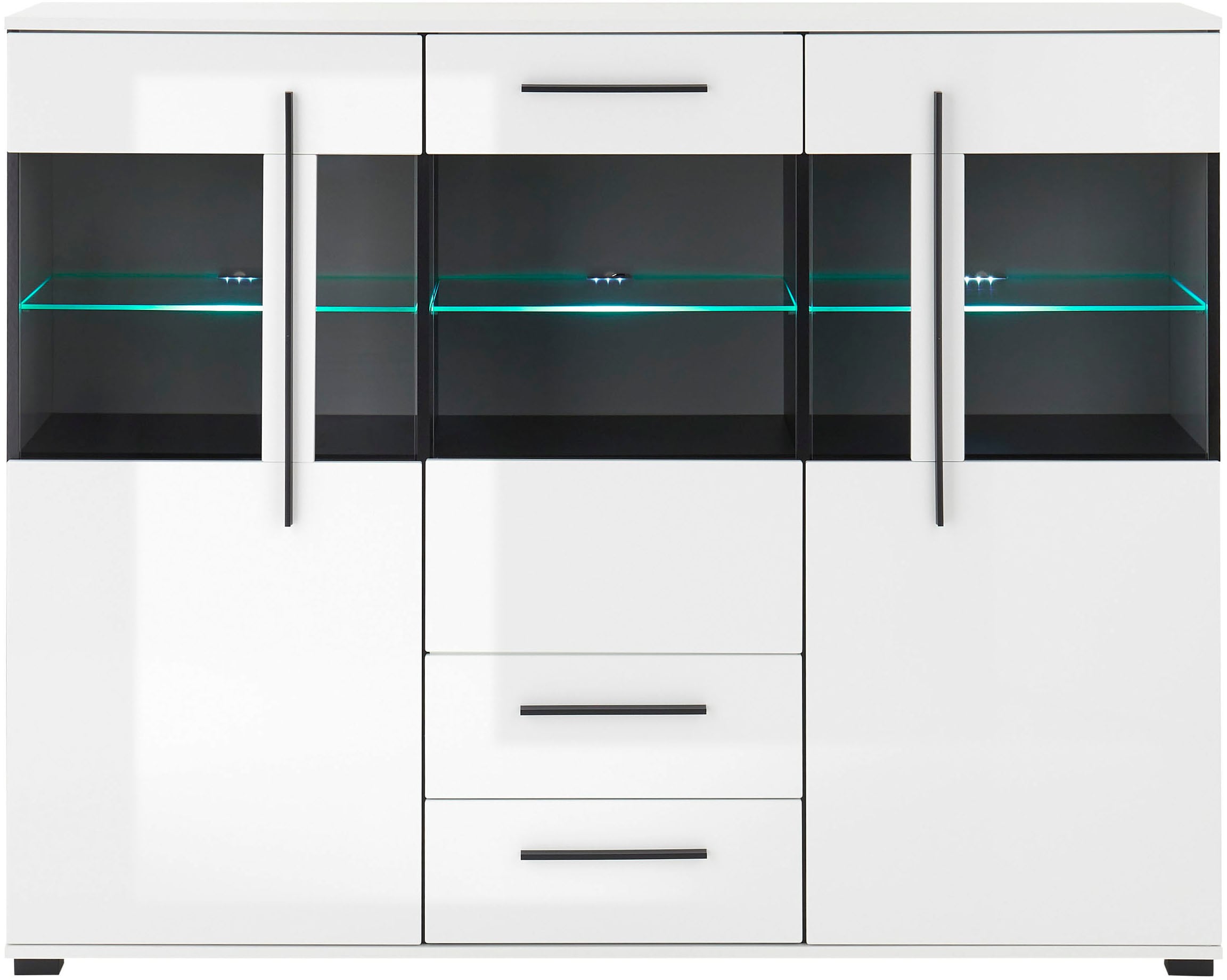 INOSIGN Highboard »Cantara, moderner Schrank, Vitrine in Eiche Dekor oder weiss« schwarze Stangengriffe, ausreichend Stauraum, vielseitig einsetzbar