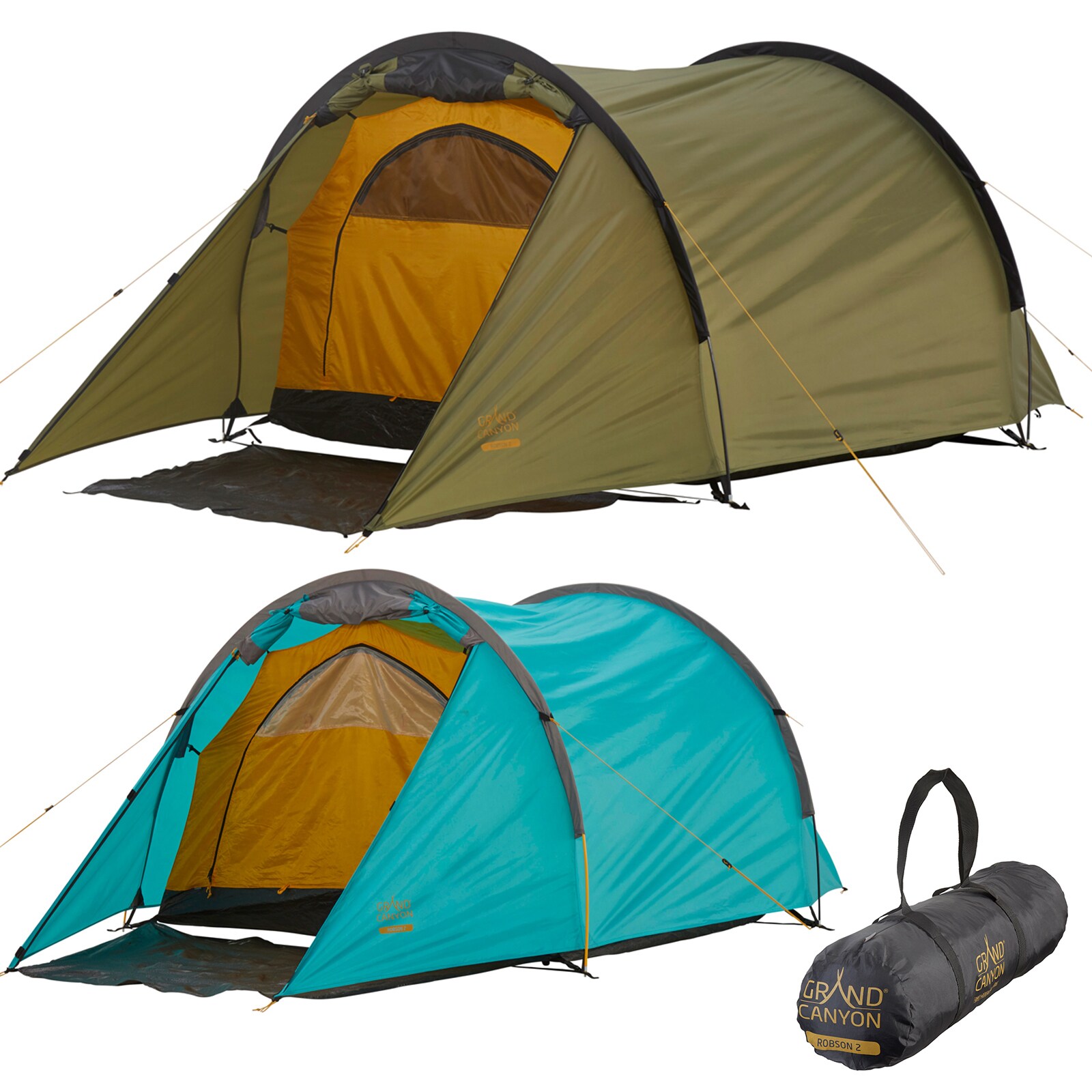 GRAND CANYON Tunelzelt Robson 2 Personen Zelt Familien Camping Leicht Vorraum Farbe: Blue Grass