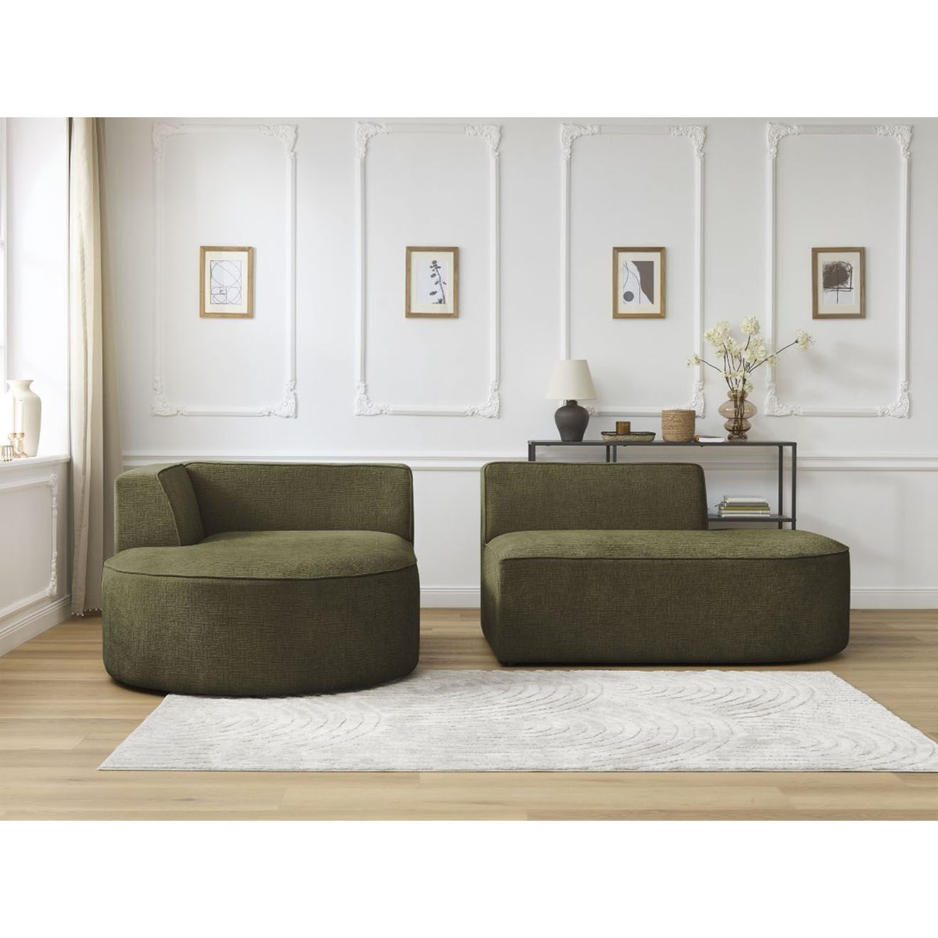 Bobochic Canapé d'angle gauche fixe 4 places Rousseau texturé vert - 250x160x72 cm
