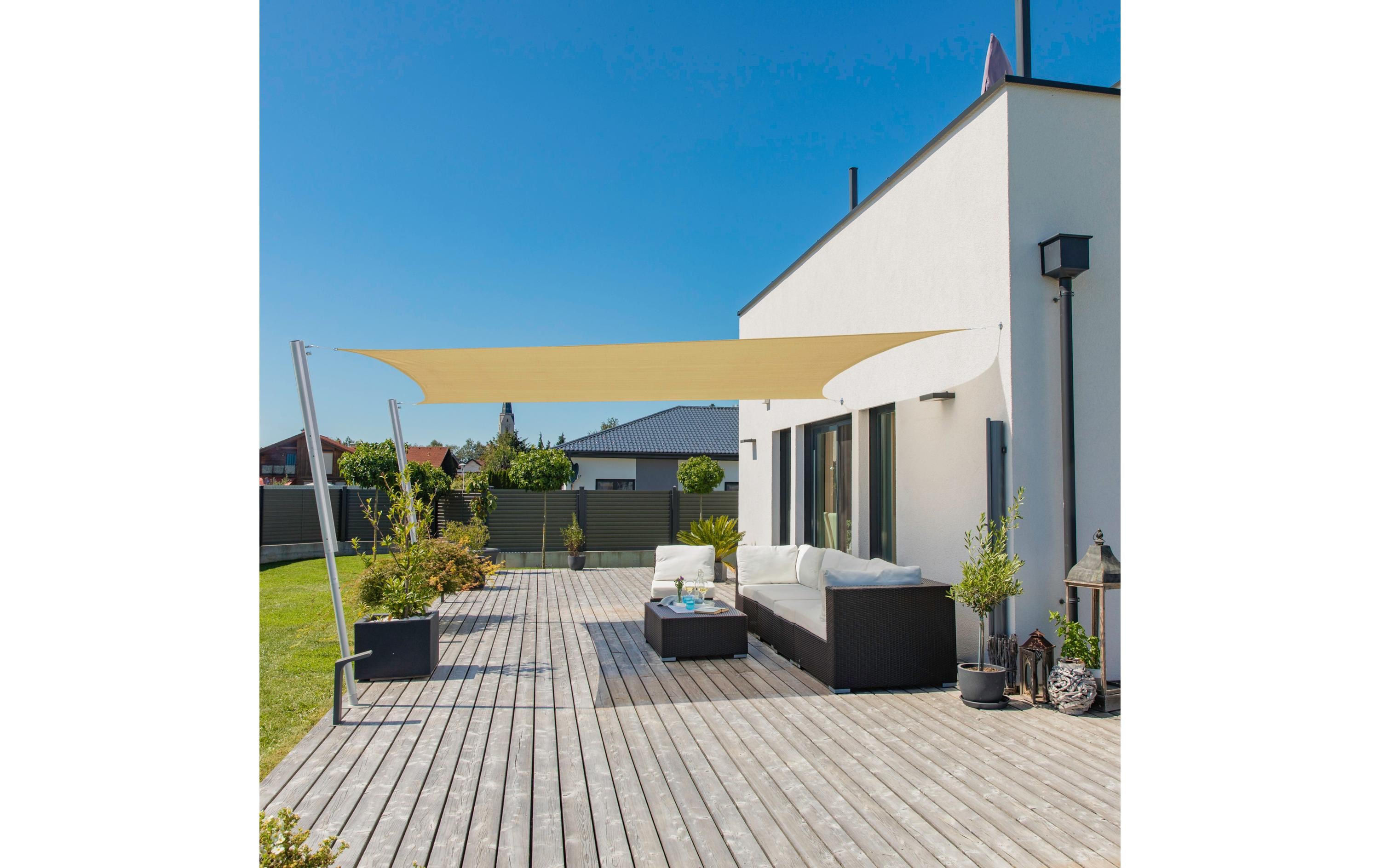 Sonnensegel Capri, 4 x 5 m, Eckig, ChampagnerSchattentuch für Terrasse oder Balkon