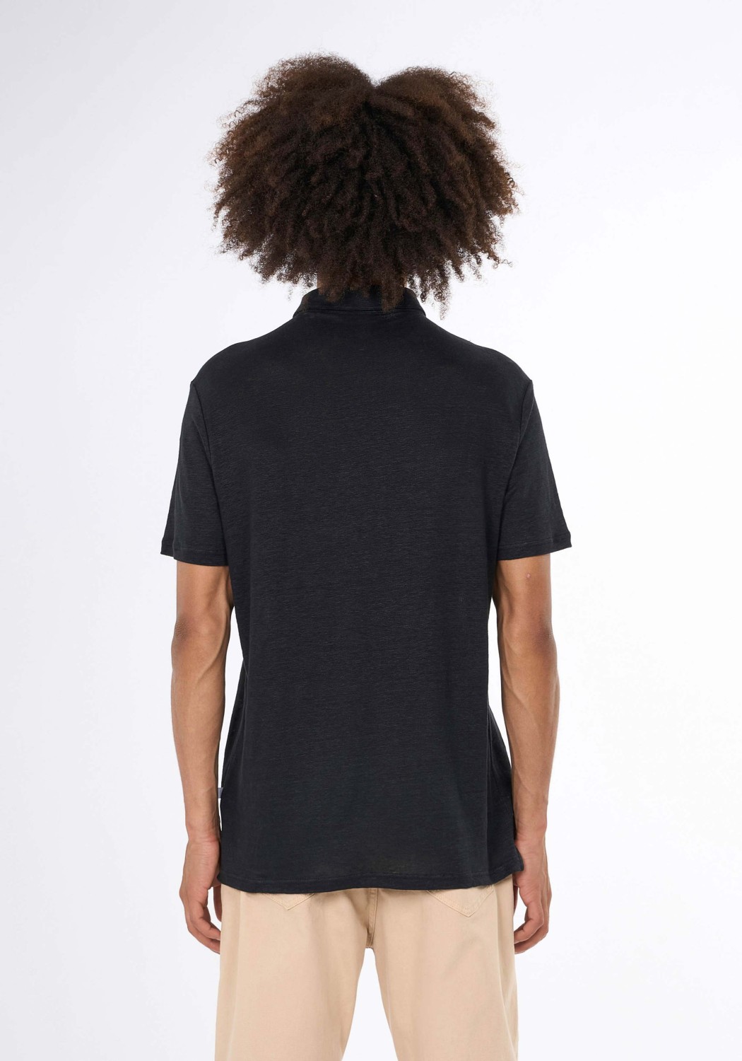 Knowledge Cotton Apparel Leinen Poloshirt Black Jet