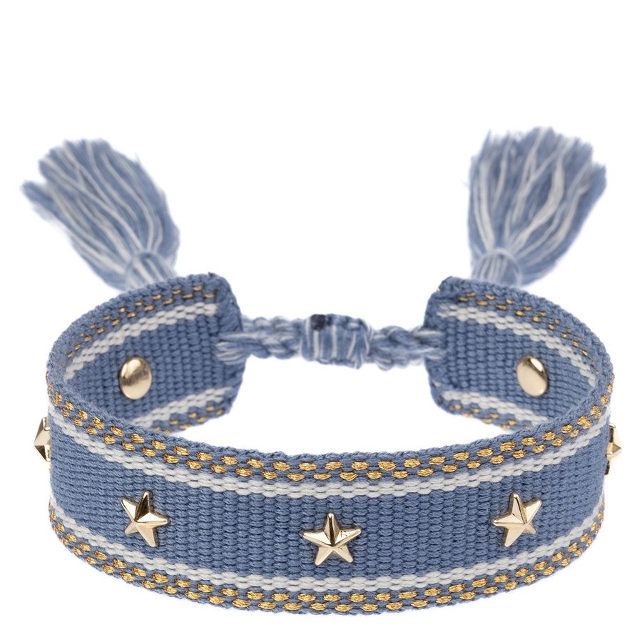DARK Woven Friendship Bracelet With Star Studs Light Blue With Gold