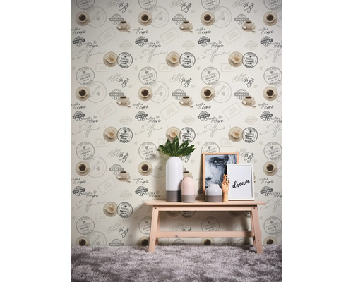 Papierbehang 94308-1 Il Decoro koffiekop crème beige