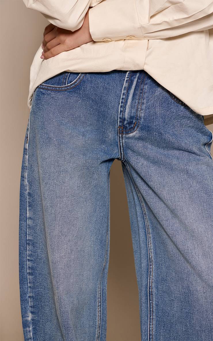 Mid Blue Wash Jean Barrel Taille Basse Bleu Moyen